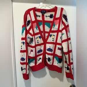 Vintage Allen Solly Nautical Knit Cardigan in a Red Grid Pattern Size Large